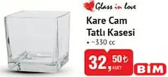 GLASS İN LOVE KARE CAM TATLI KASESİ 330 CC